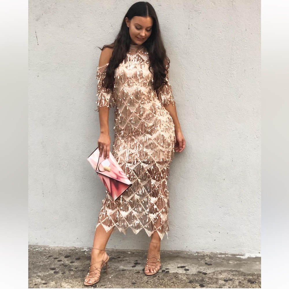 Pink sequin and fringe dress size small